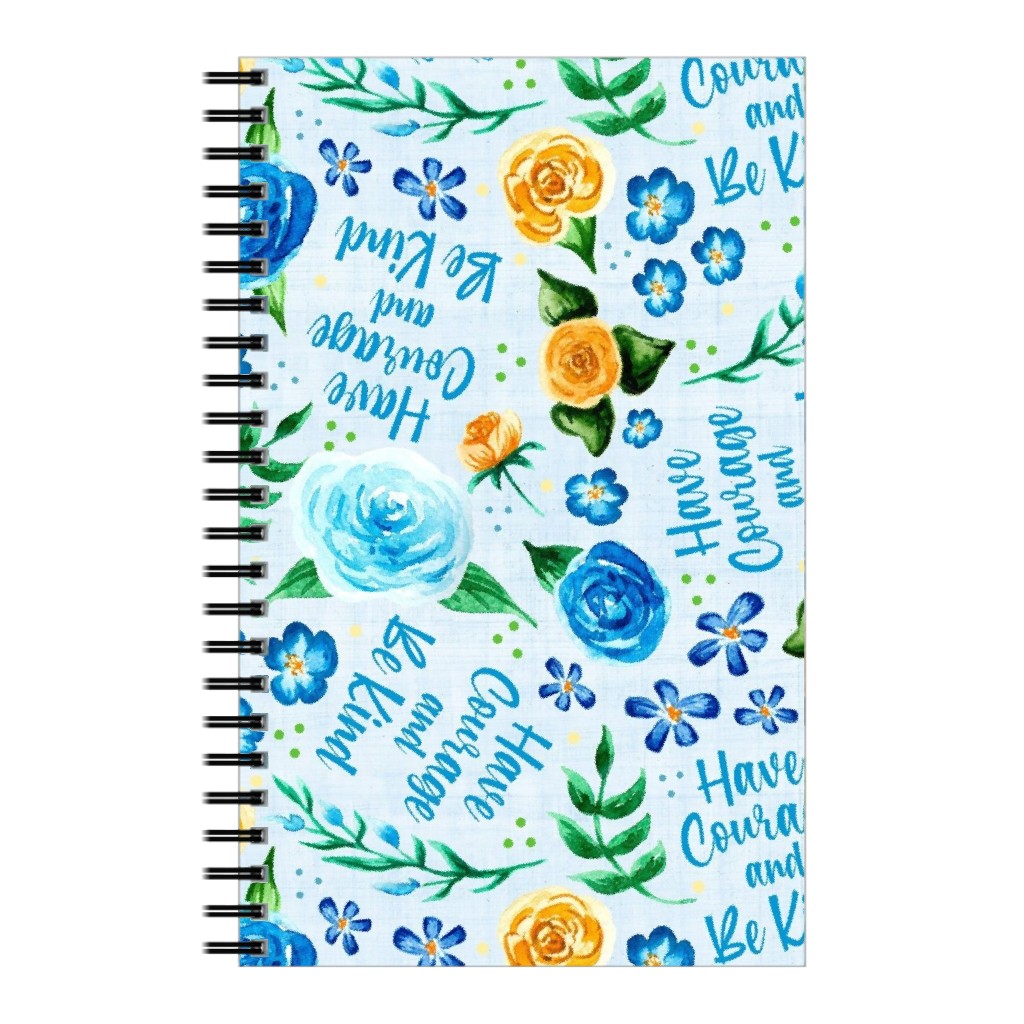 Have Courage and Be Kind - Watercolor Floral - Blue and Yellow Notebook, 5x8, Blue