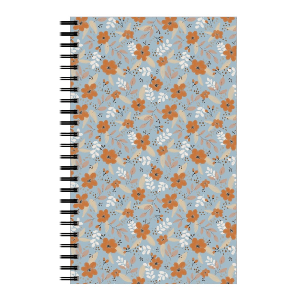 Fall Floral Notebook, 5x8, Blue, Cool Gray