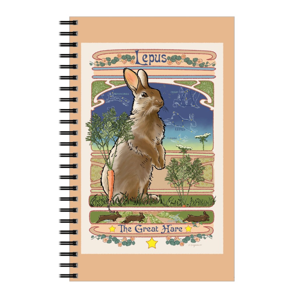 Art Nouveau Hare Notebook, 5x8, Brown