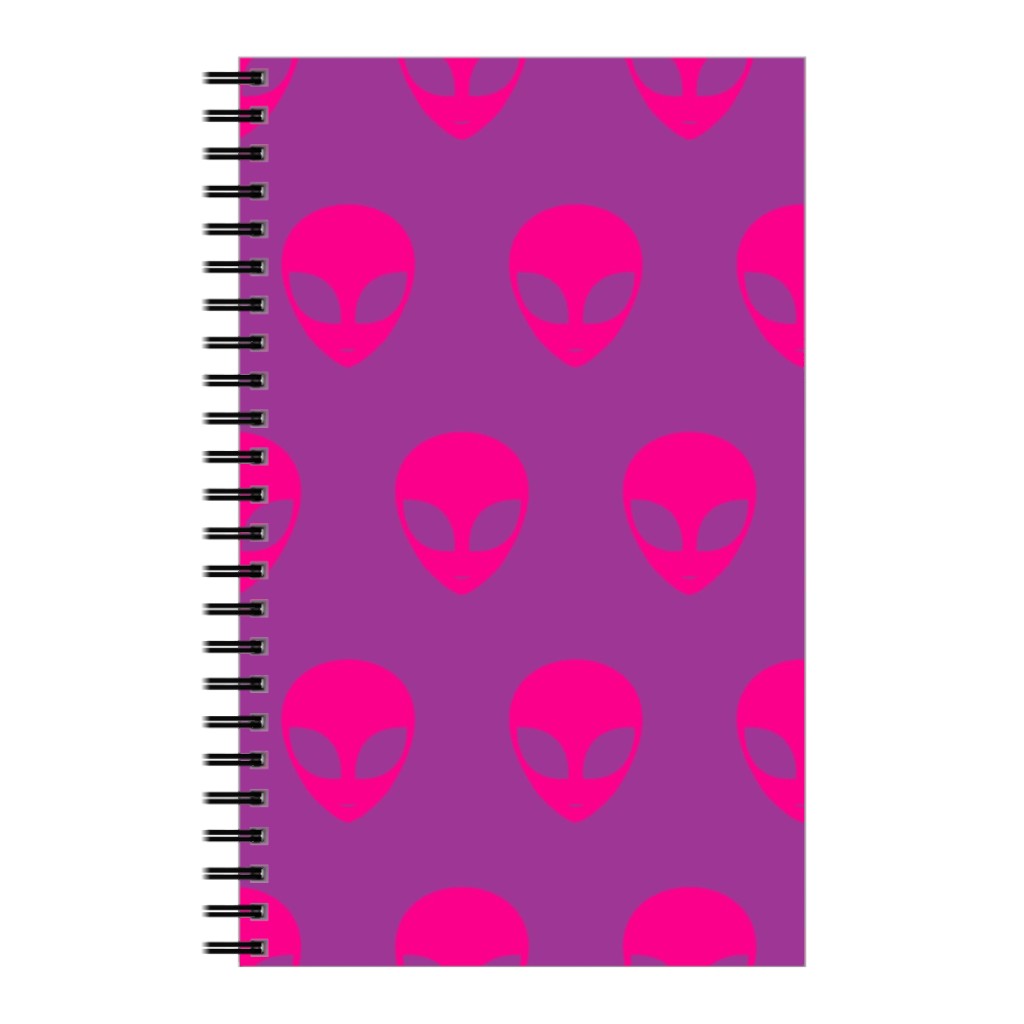 Retro Alien Heads Notebook, 5x8, Pink