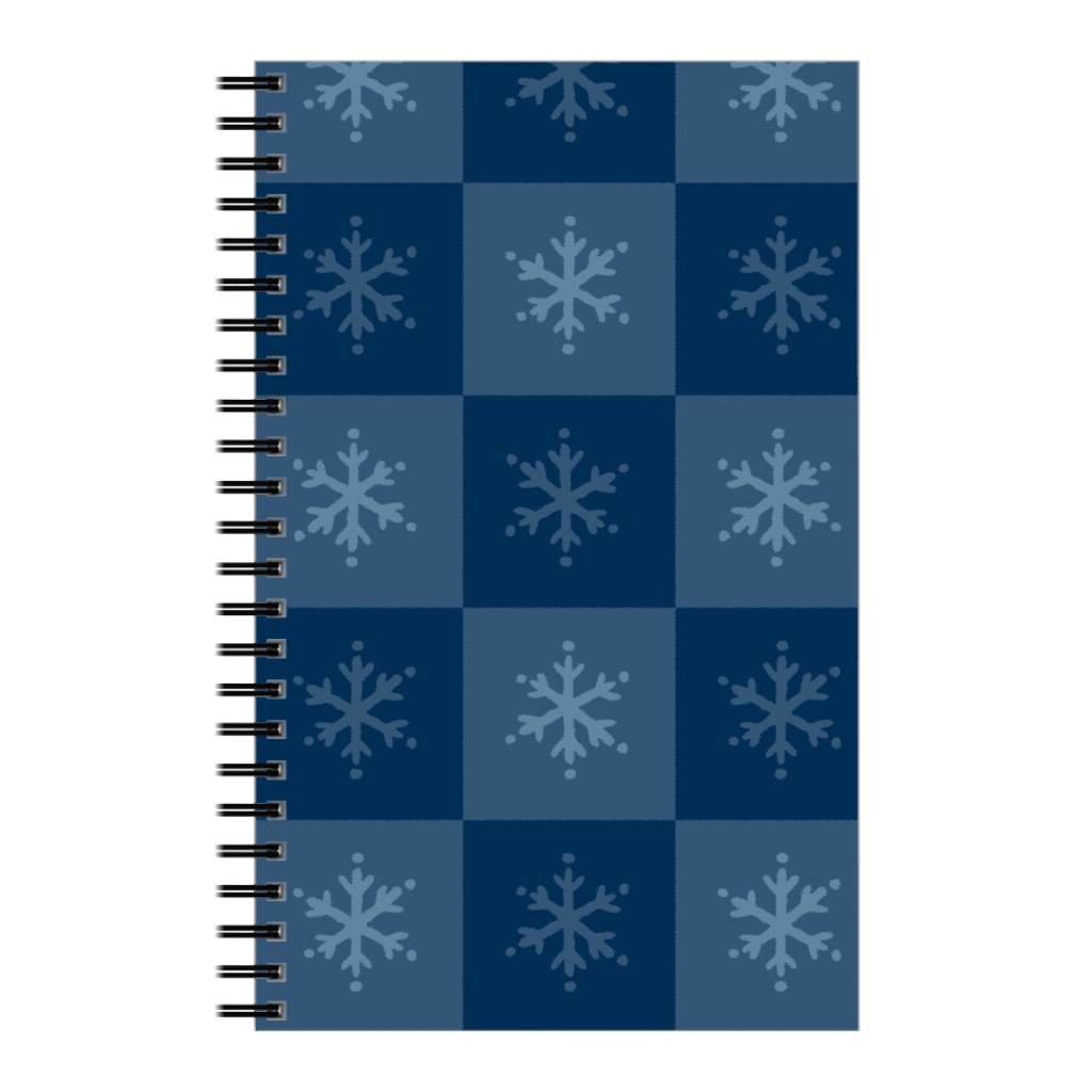 Scandi Cozy Winter Checkered Blue Snowflake Notebook, 5x8, Blue