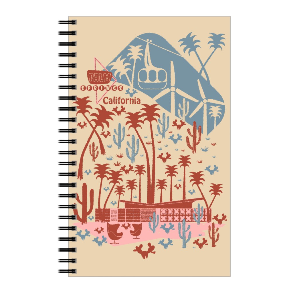 California Mid Century Palm Springs Notebook, 5x8, Multicolor