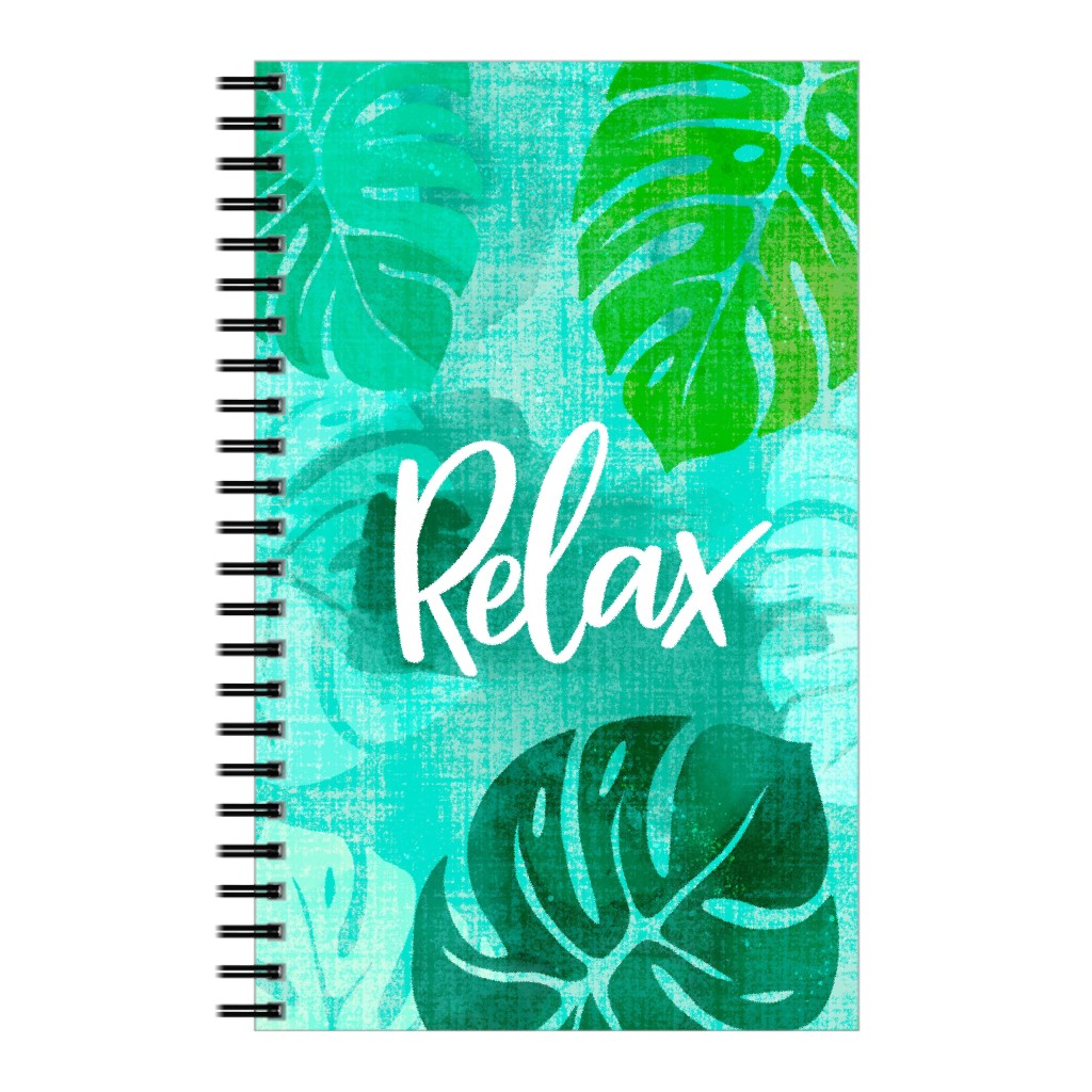 Relax - Green Monstera Leaves Notebook, 5x8, Green