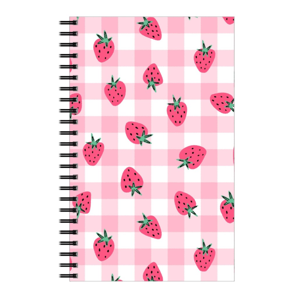 Summer Strawberry Gingham - Pink Notebook, 5x8, Pink