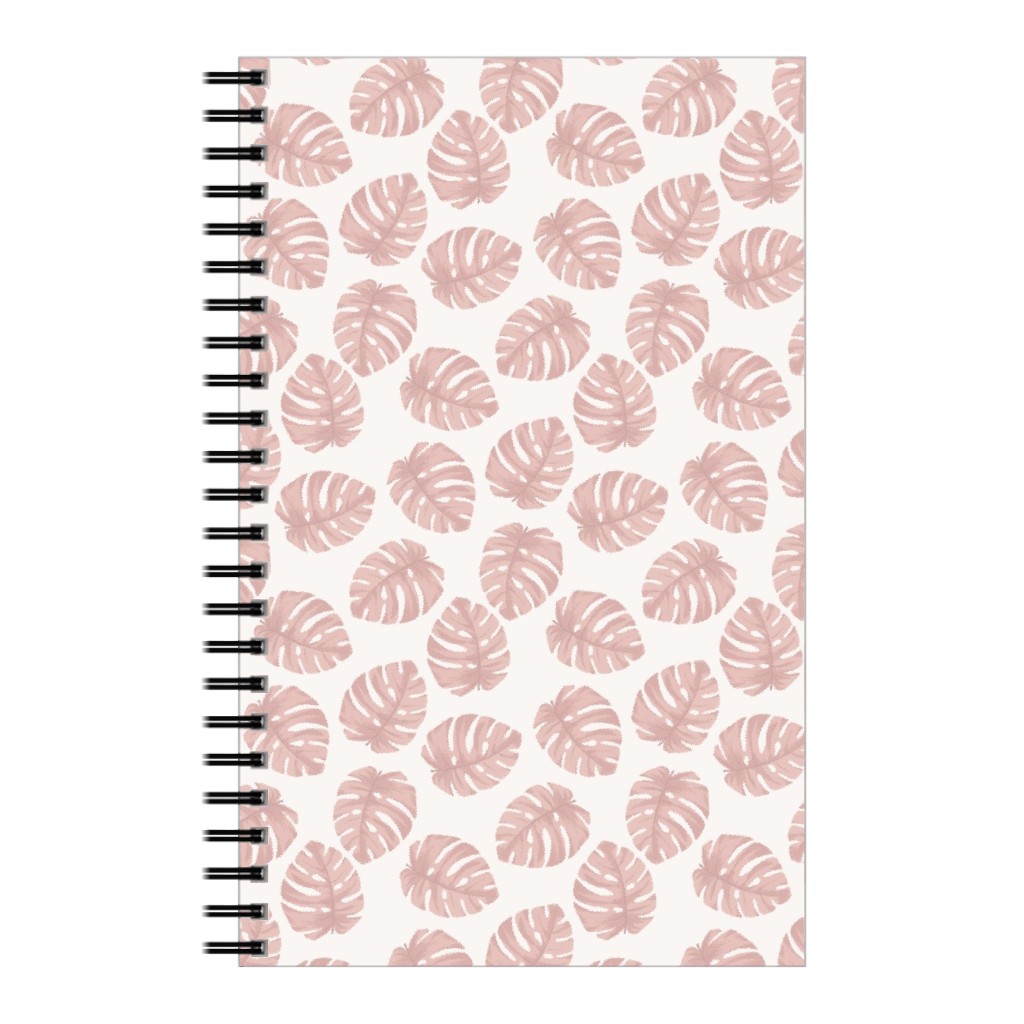 Boho Monstera Leaf - Light Pink on Off White Notebook, 5x8, Pink