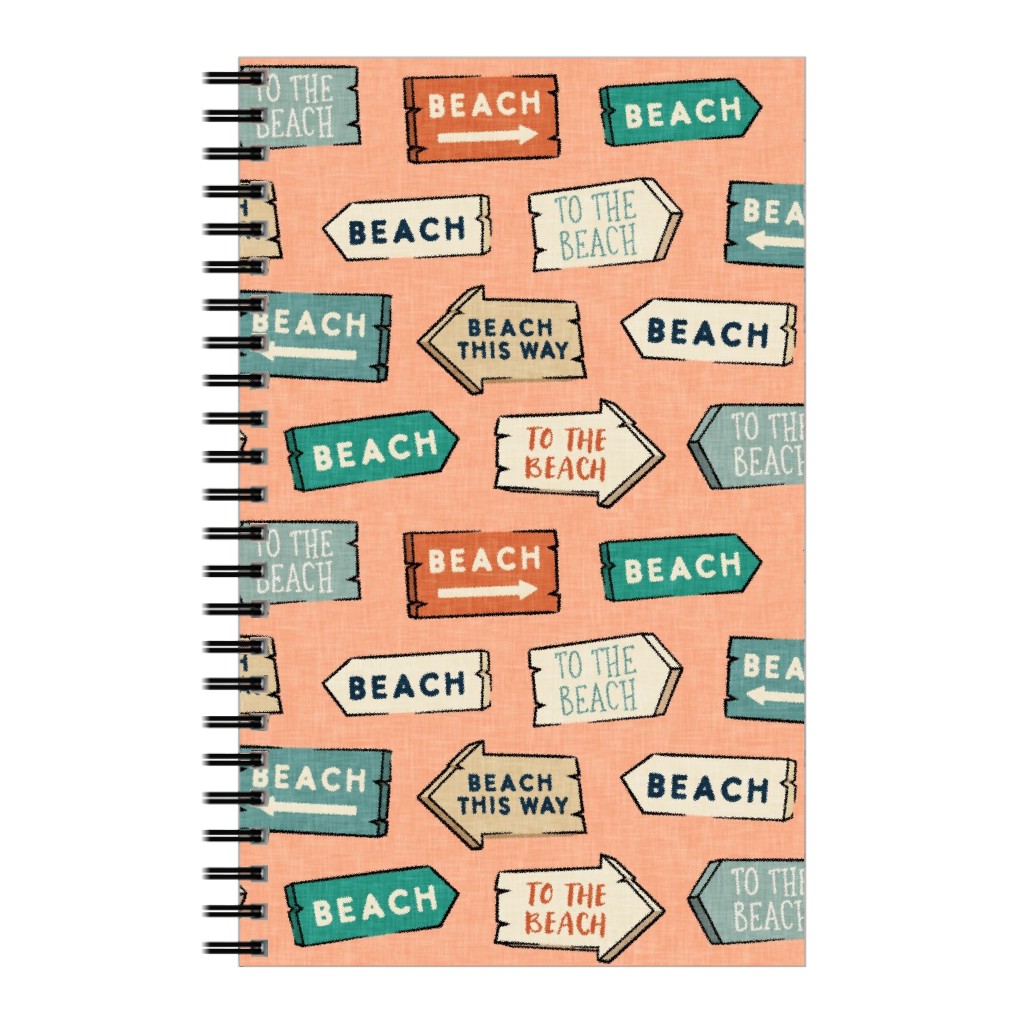 Beach Signs - To the Beach - Peach Notebook, 5x8, Orange