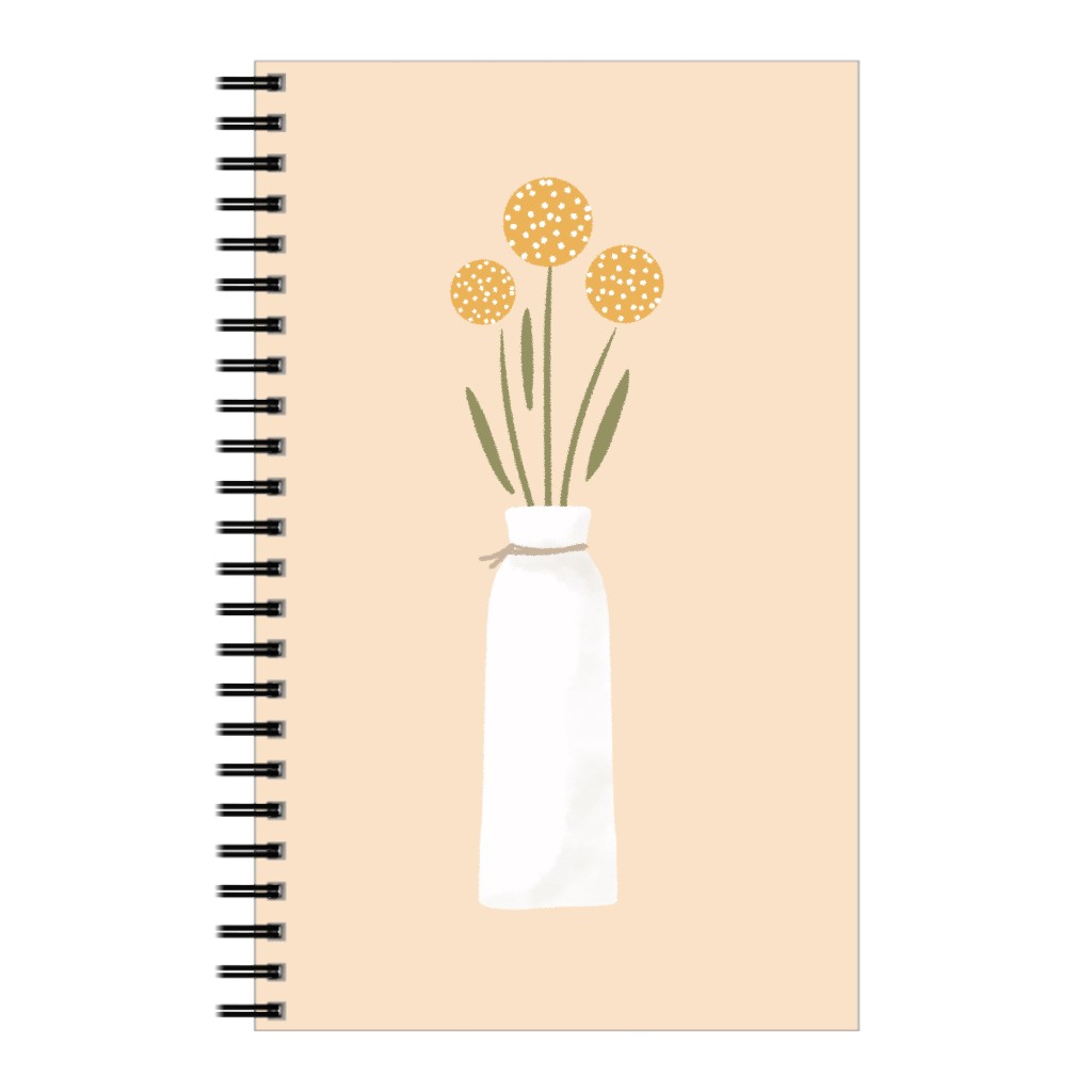 Billy Button Flowers in a Vase - Yellow Notebook, 5x8, Yellow