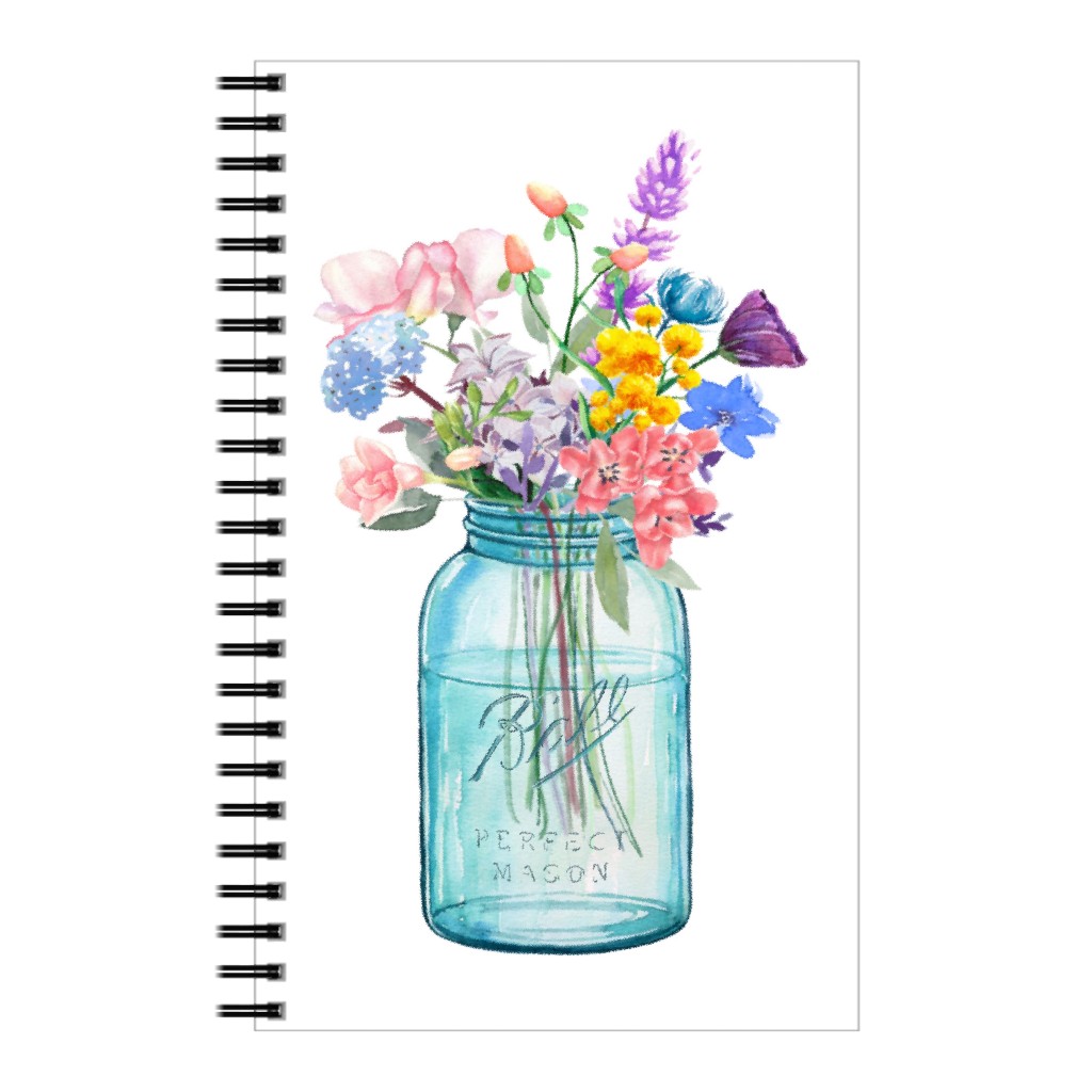 Watercolor Floral Mason Jar Bouquet Painting - Multi Notebook, 5x8, Multicolor