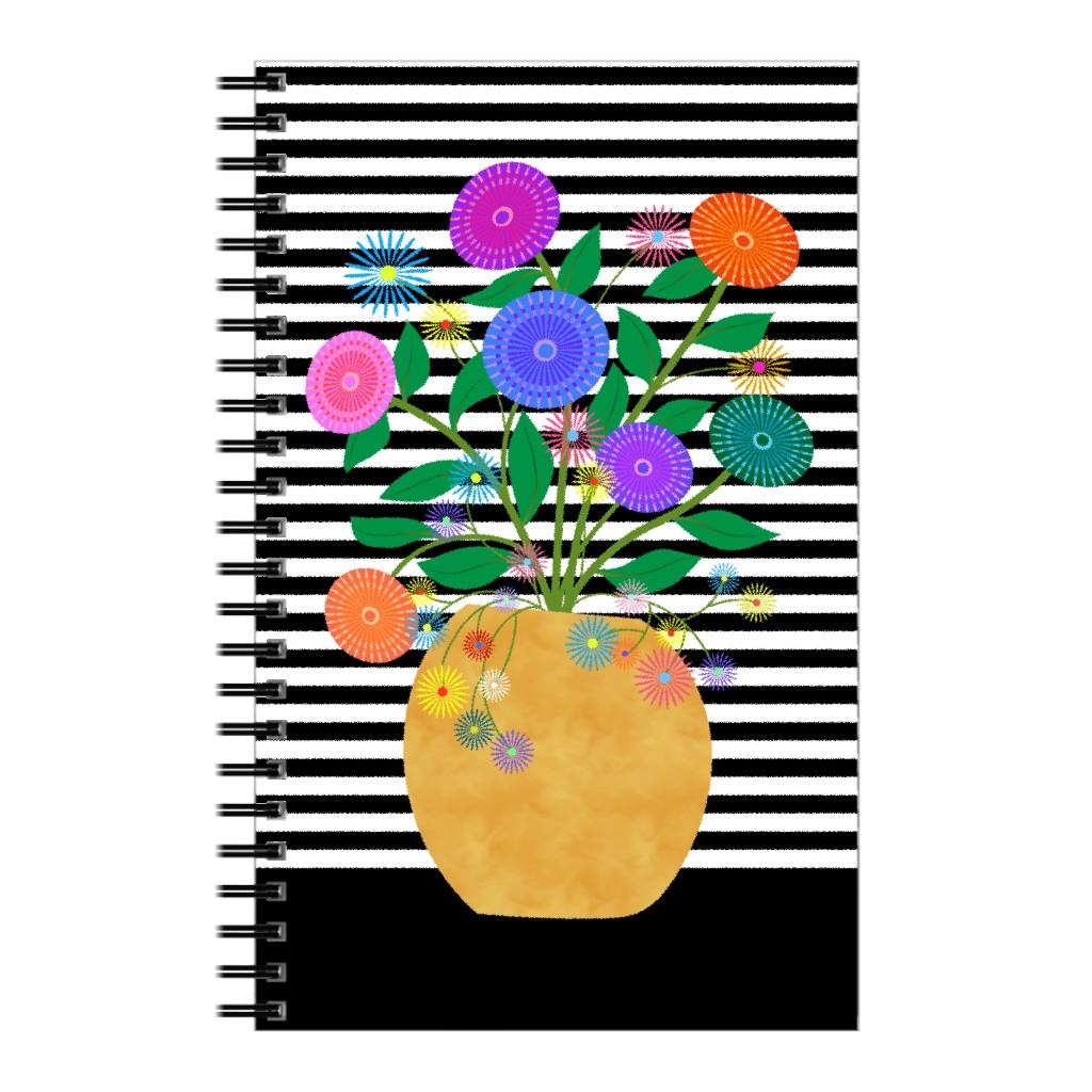 Striped Vase With Flowers - Multi Notebook, 5x8, Multicolor