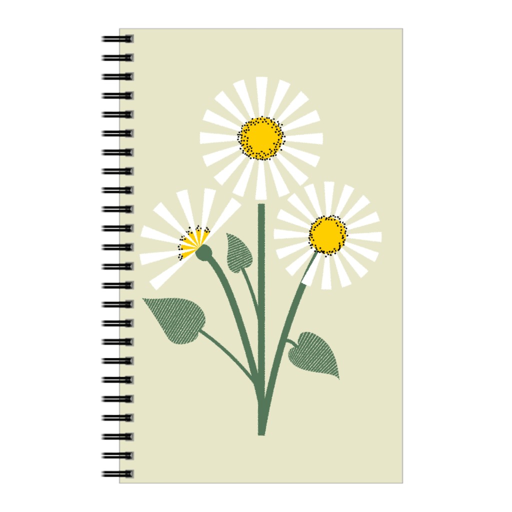 Abstract Daisy Flower - White on Beige Notebook, 5x8, Green