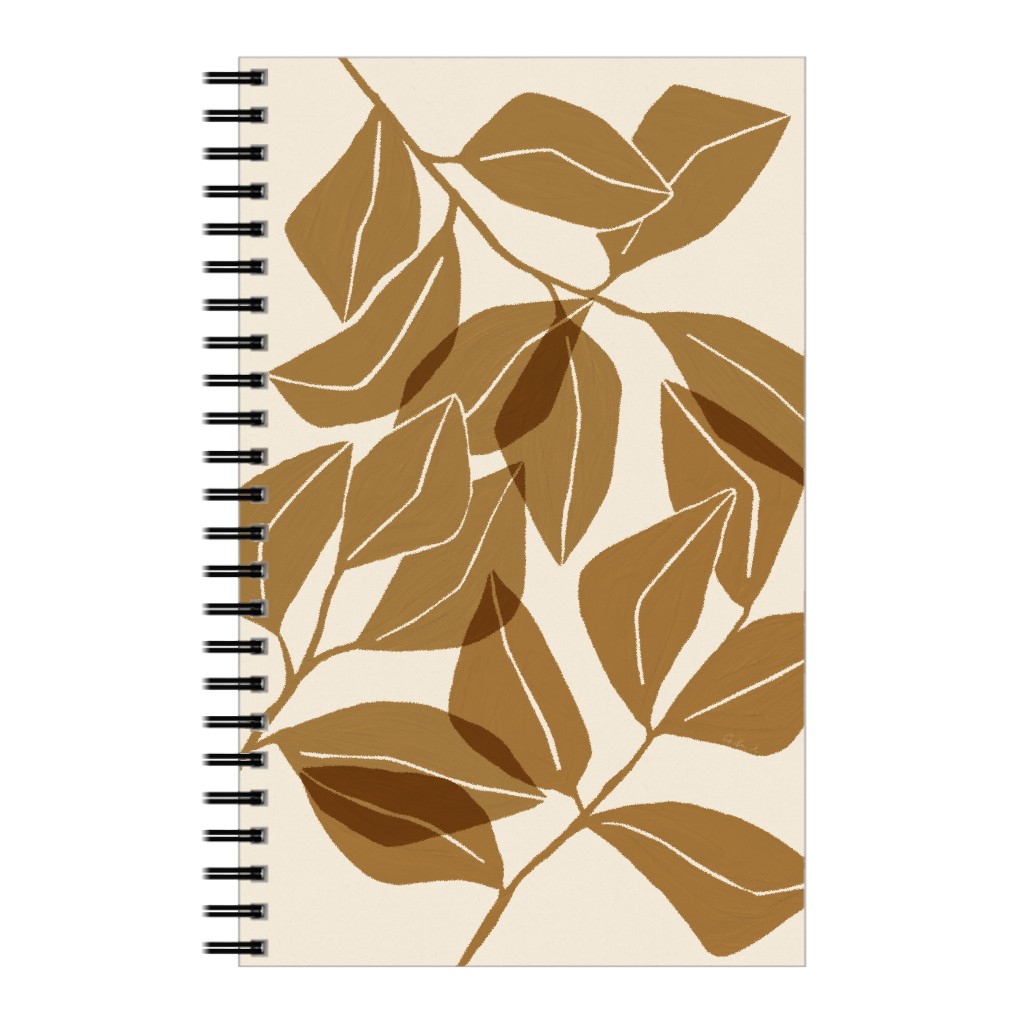 Botanical Ficus Leaves Notebook, 5x8, Brown