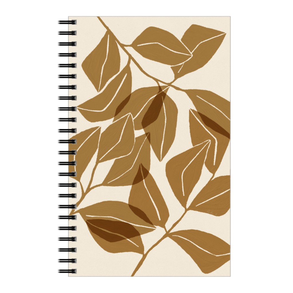 Botanical Ficus Leaves Notebook, 5x8, Brown, Golden