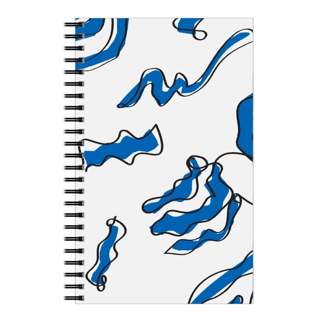 Modern Abstract Line Art Noodles - Blue and Neutral Notebook, 5x8, Blue