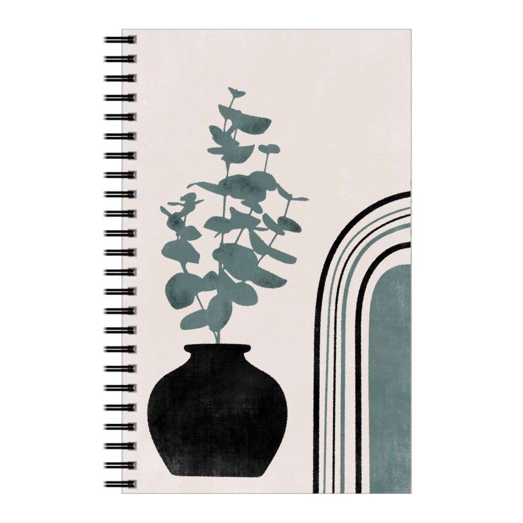 Modern Eucalytus Vase - Green and Ivory Notebook, 5x8, Green