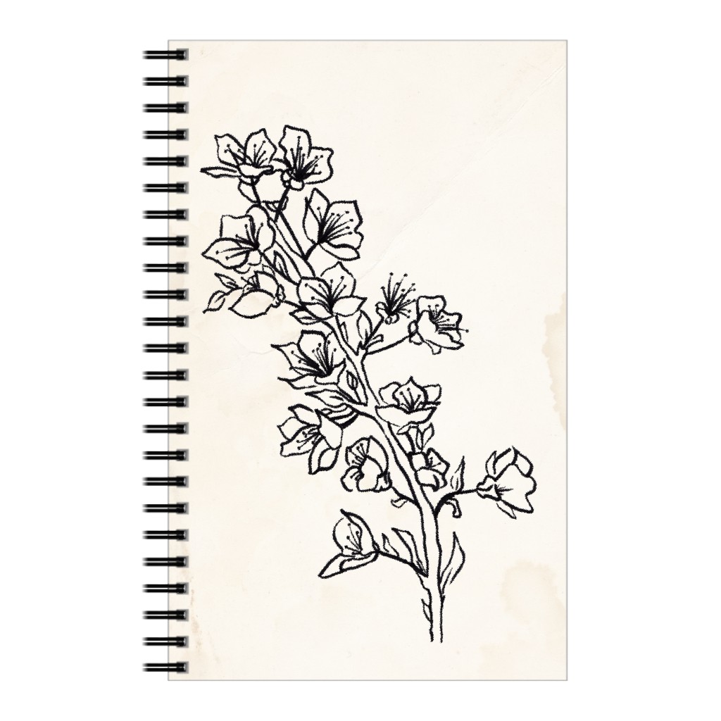 Vintage Plum Tree Sketch - Beige and Black Notebook, 5x8, Beige