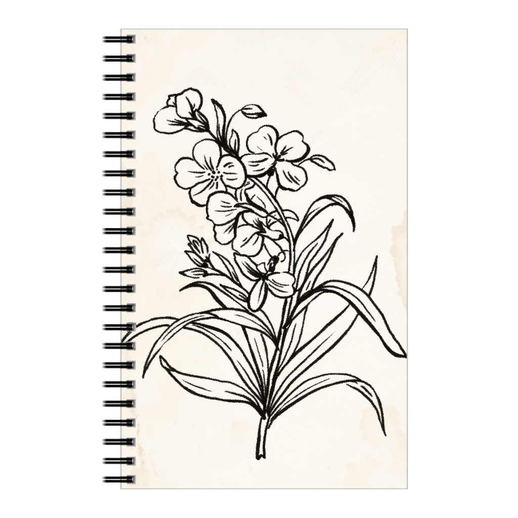 Vintage Wallflower Sketch - Beige and Black Notebook, 5x8, Beige