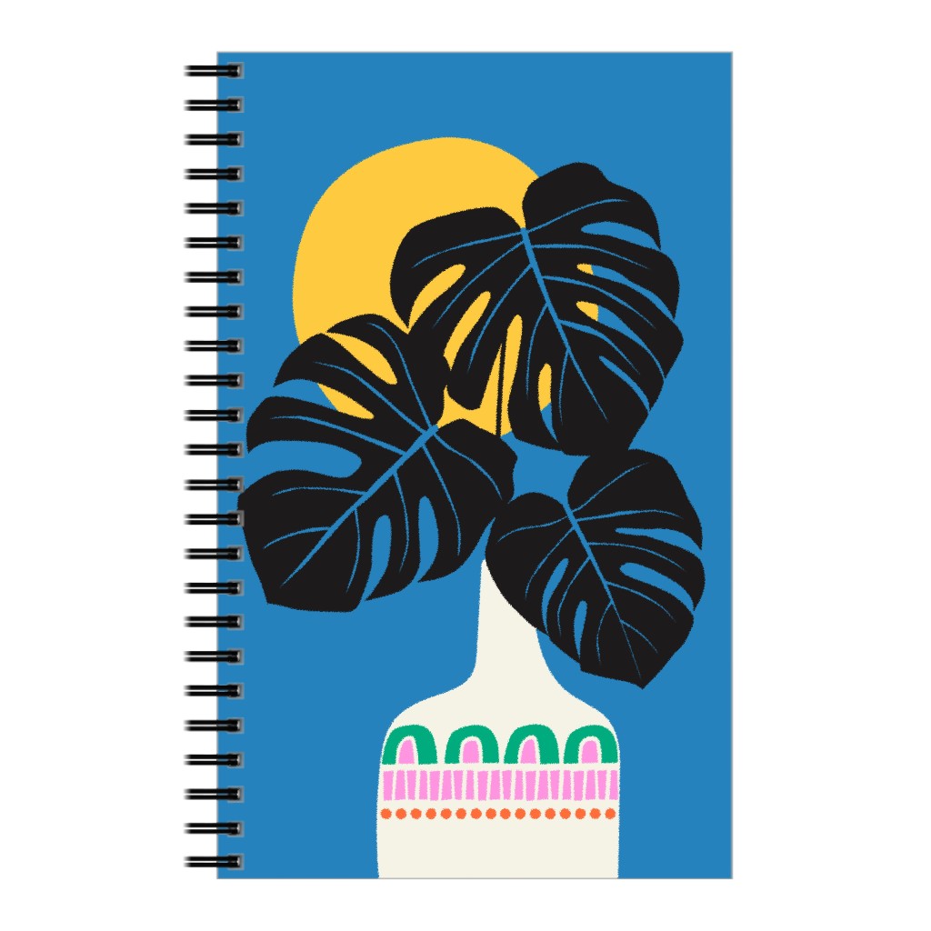 Monstera Leaves in a Vase - Blue Notebook, 5x8, Blue