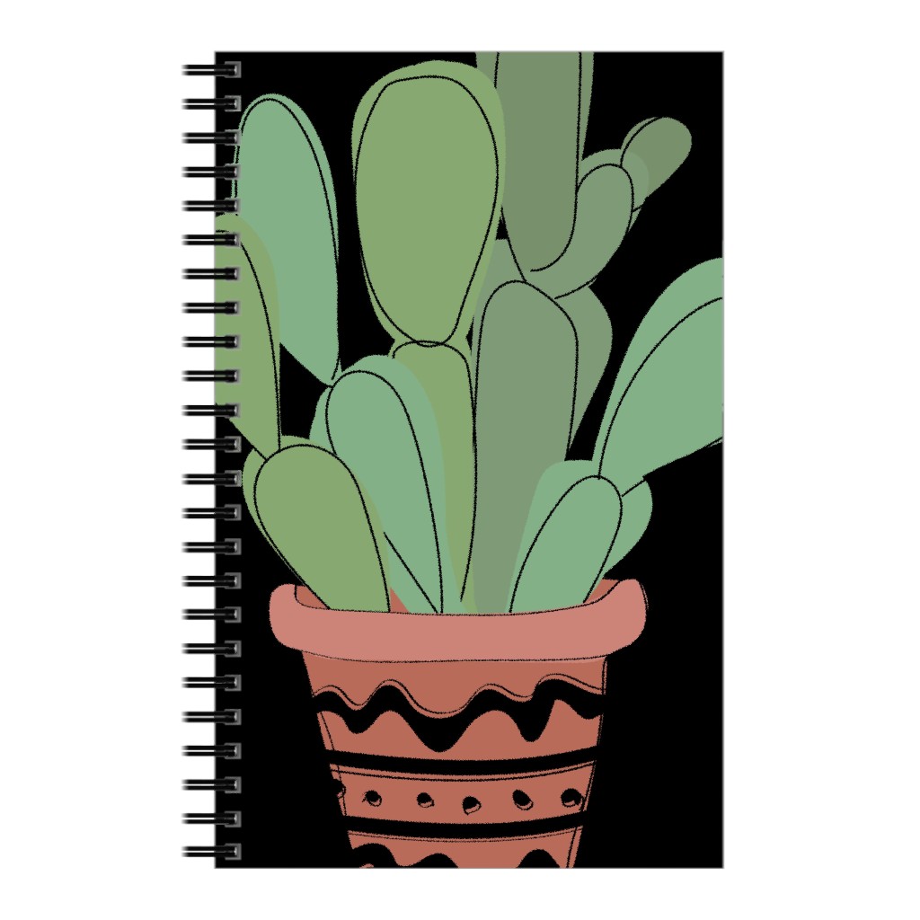 Potted Prickly Pear Cactus - Green and Black Notebook, 5x8, Green, Classic Green