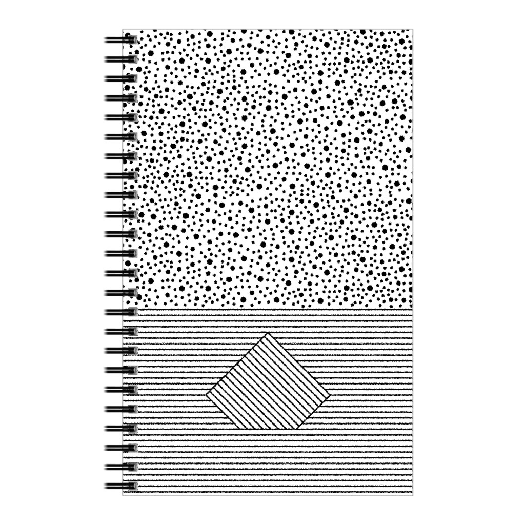 Geometric Lines and Dots - White and Black Notebook, 5x8, White