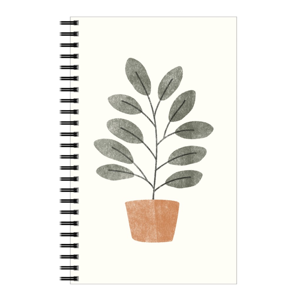 Botanical Plant in Pot - Gray and Beige Notebook, 5x8, Gray