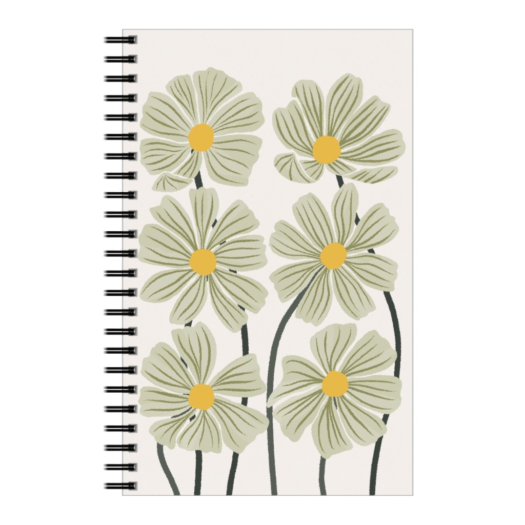 Botanical Cosmos Flowers Notebook, 5x8, Green, Pear