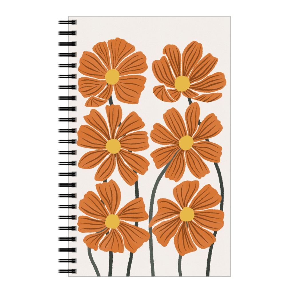 Botanical Cosmos Flowers Notebook, 5x8, Orange