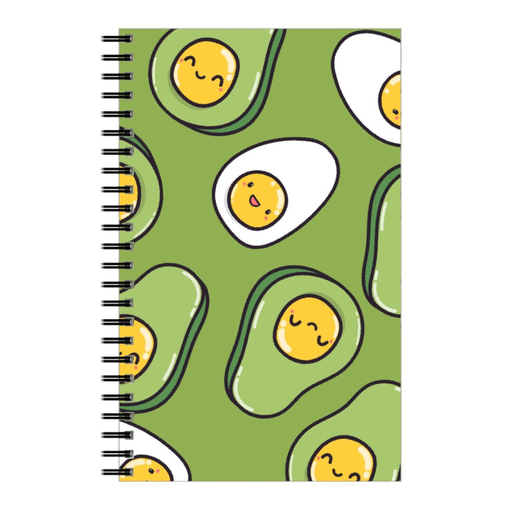Cute Egg and Avocado - Green Notebook, 5x8, Green, Classic Green