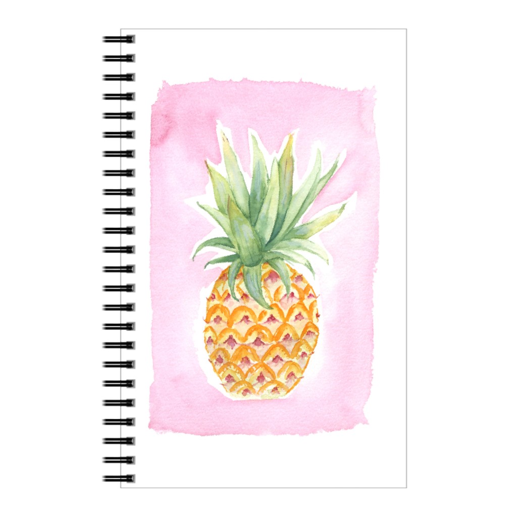 Watercolor Pineapple on Pink Notebook, 5x8, Multicolor