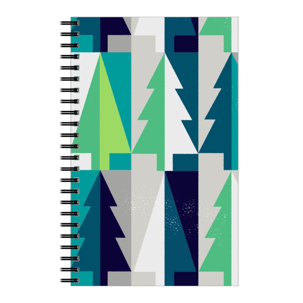 Winter Pine Tree Forest - Green Notebook, 5x8, Green