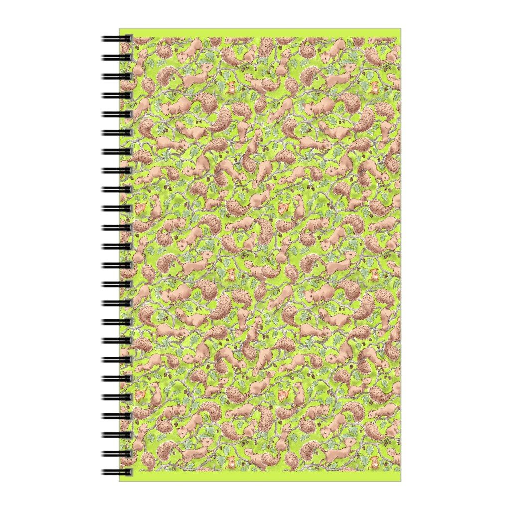 Squirrels and Dogs on Green Notebook, 5x8, Green