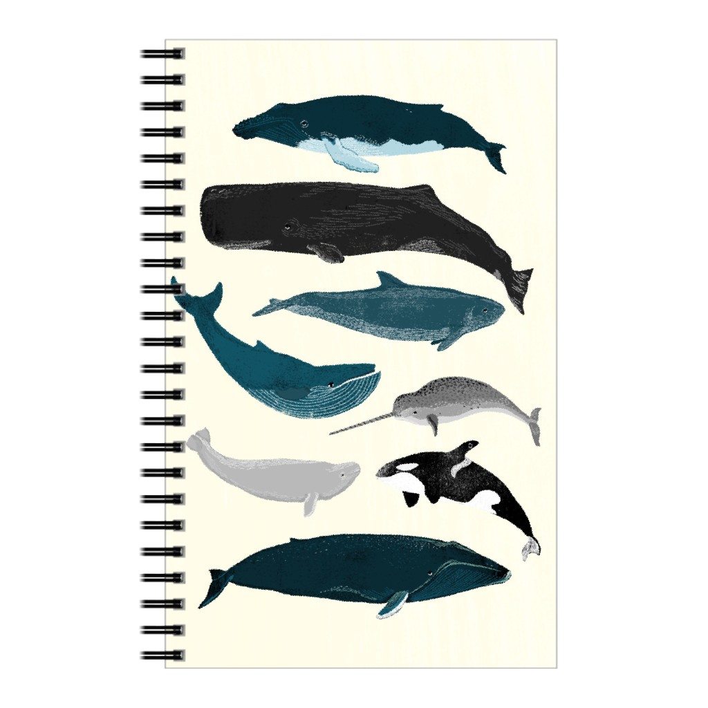 Ocean Whales on White Notebook, 5x8, Blue