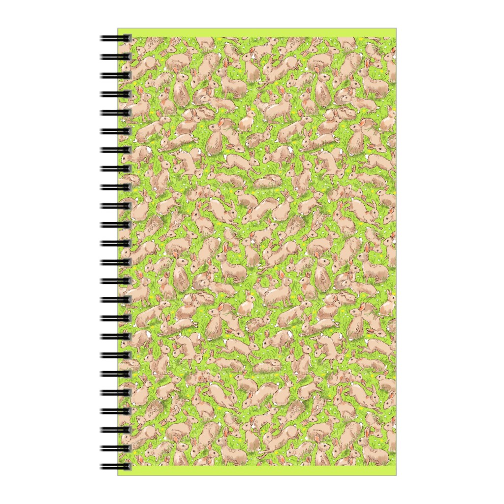 Brown Bunnies on Green Notebook, 5x8, Green