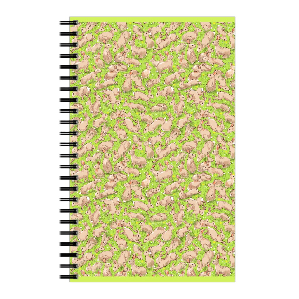 Brown Bunnies on Green Notebook, 5x8, Green, Classic Green