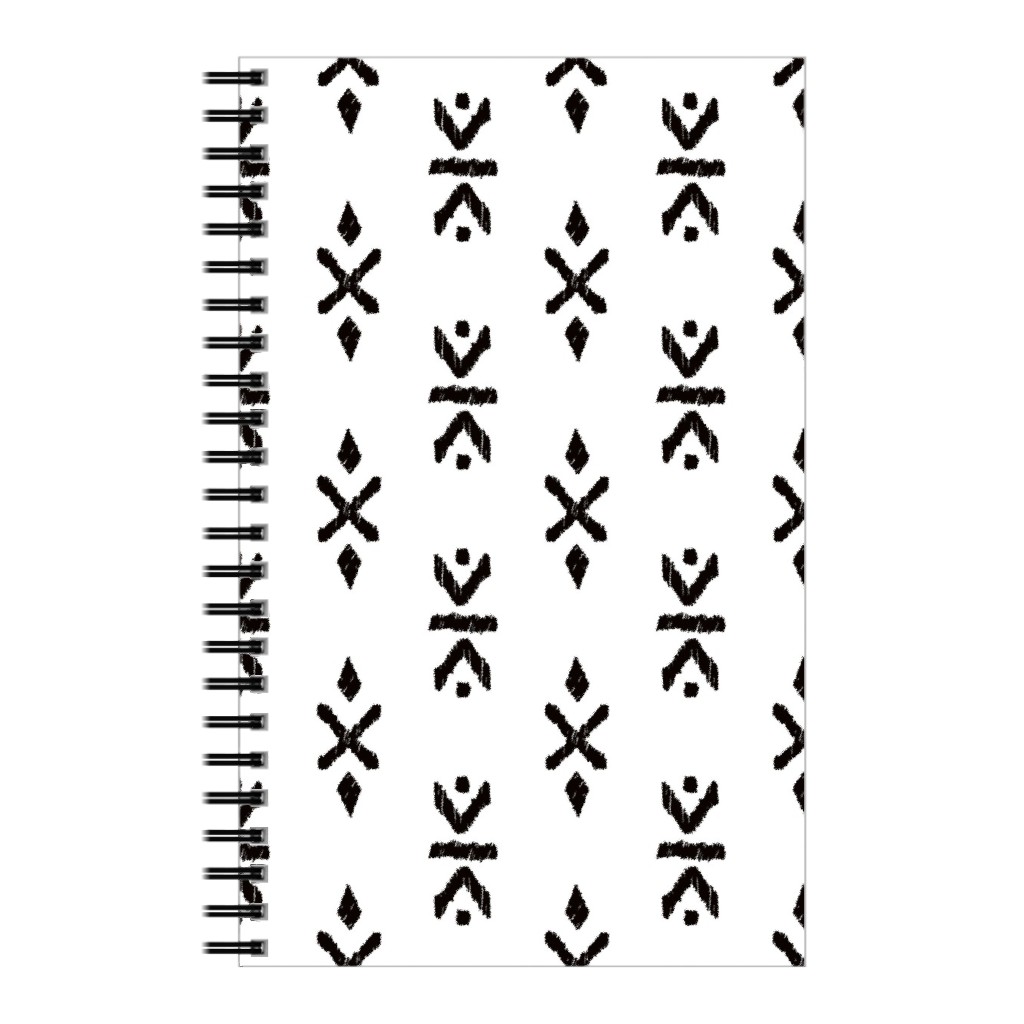 Monochrome Tribal Print - Neutral Notebook, 5x8, White, White