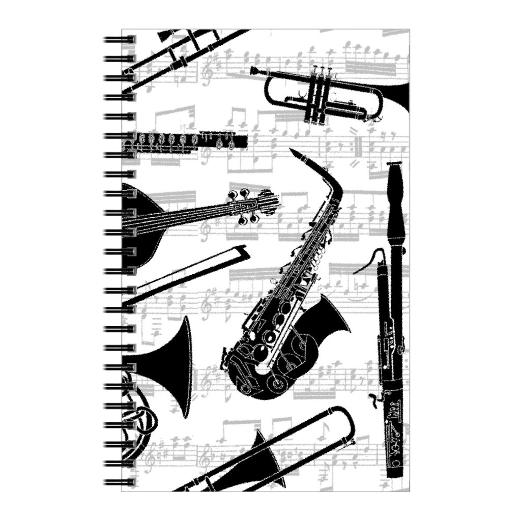 Musical Instruments Notebook, 5x8, White