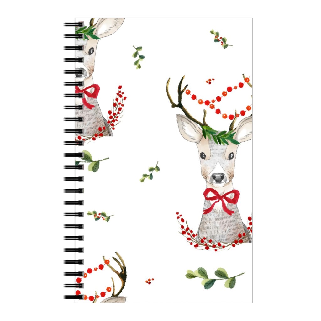 Holiday Fancy Deer With Holly Notebook, 5x8, Multicolor