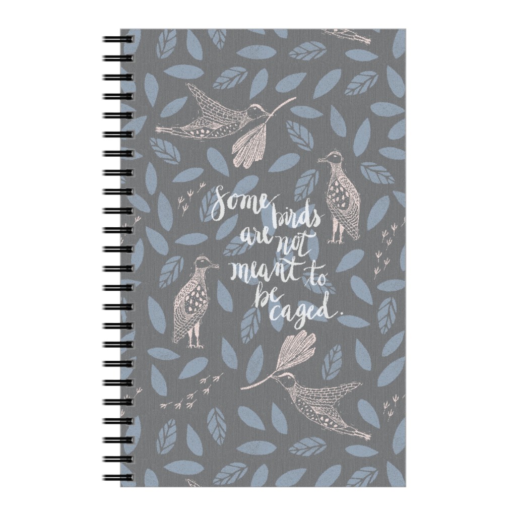 Quirky Birds and Botanicals Notebook, 5x8, Gray