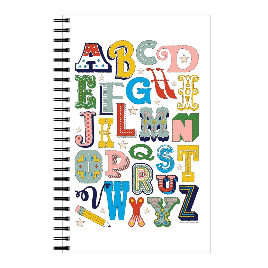 Alphabet Collage Tea Towel & Wall Hanging Notebook, 5x8, Multicolor