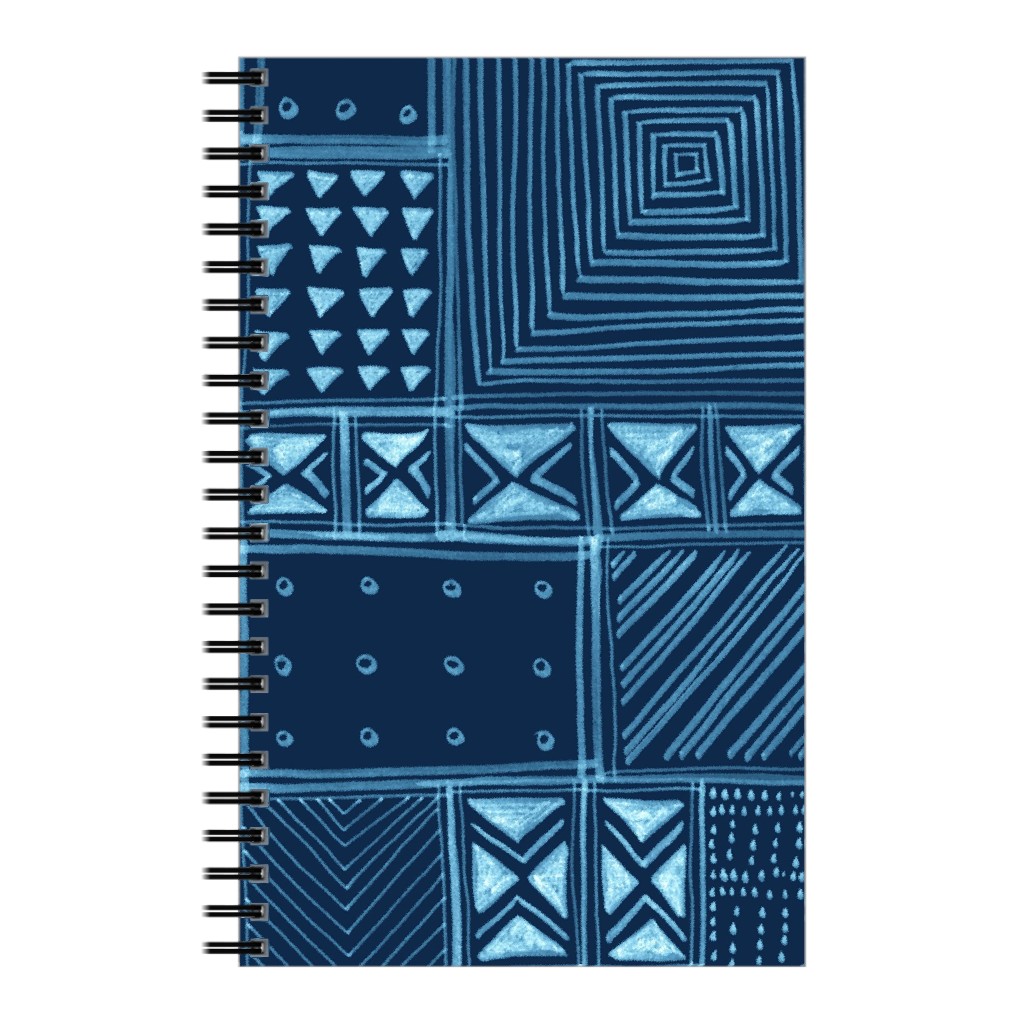 African Tribal Mud Cloth - Indigo Notebook, 5x8, Blue