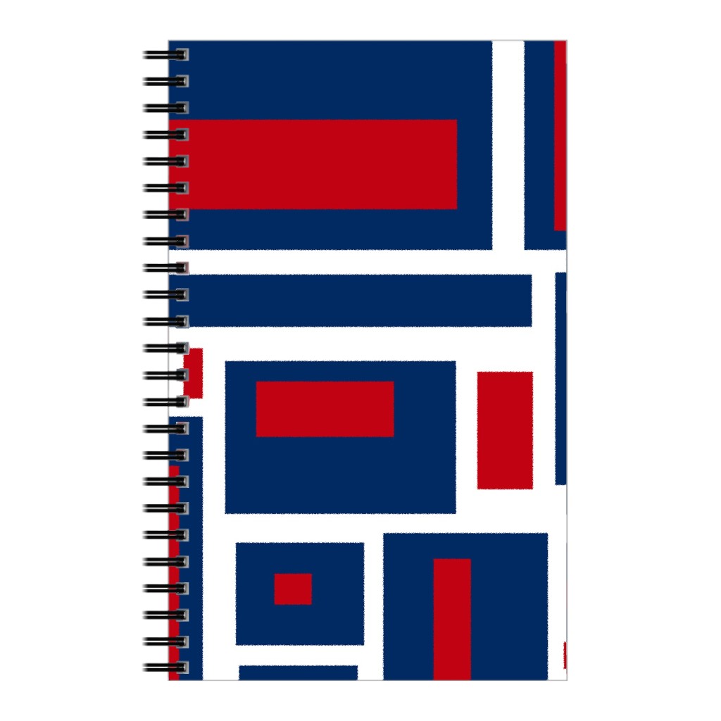 Geometric Rectangles in Red, White and Blue Notebook, 5x8, Blue