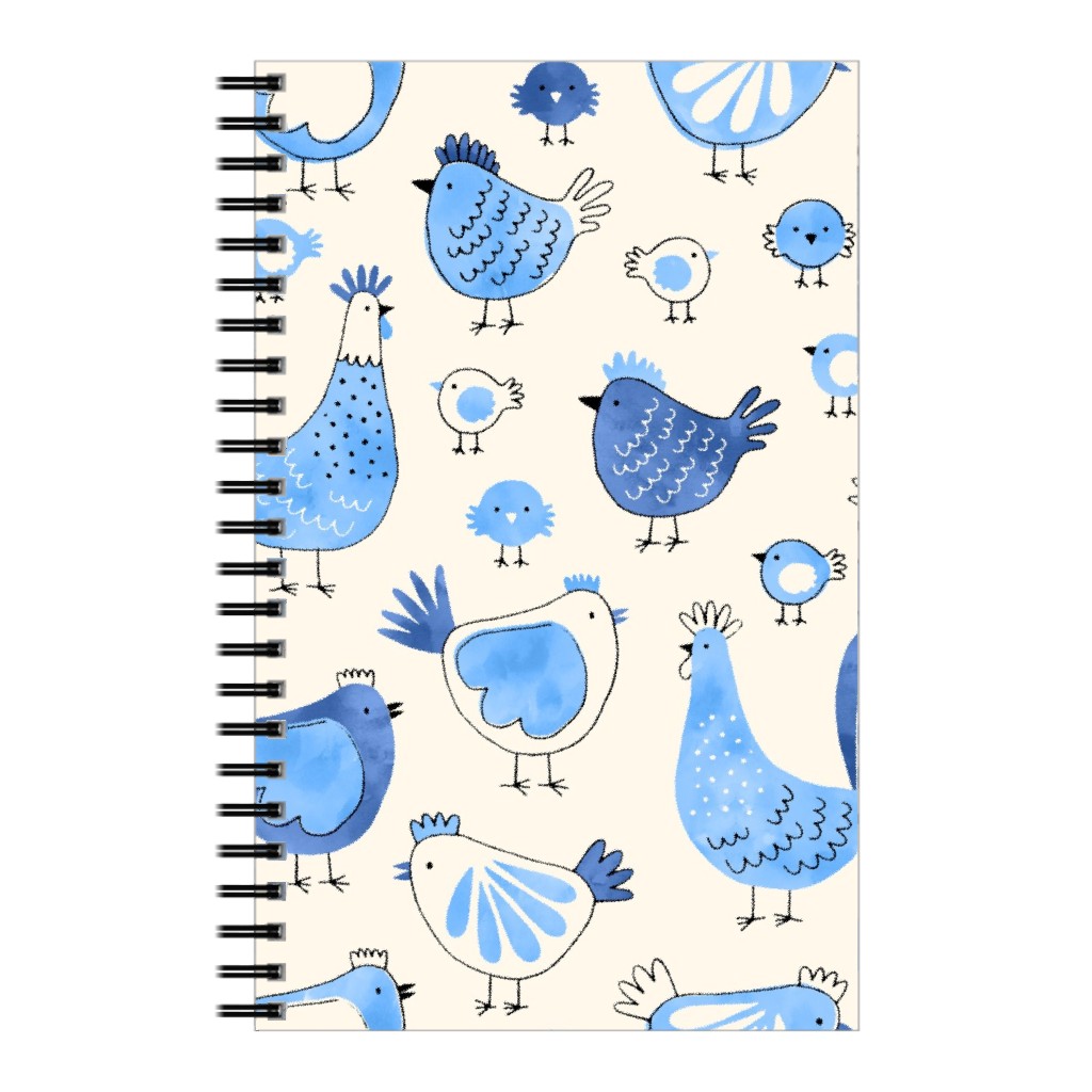 Chicken and Rooster - Watercolor - Blue on Creme Notebook, 5x8, Blue