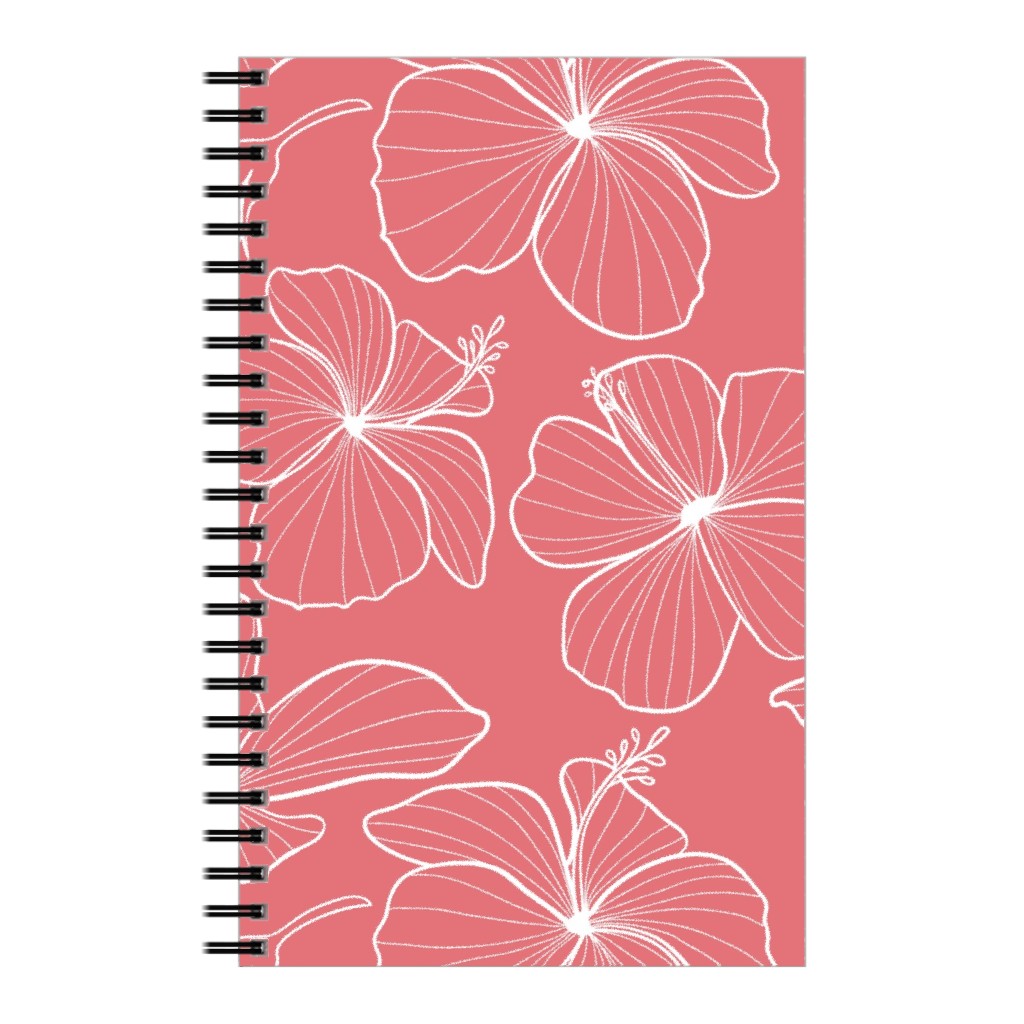 Hibiscus Line Art - Pink Notebook, 5x8, Pink