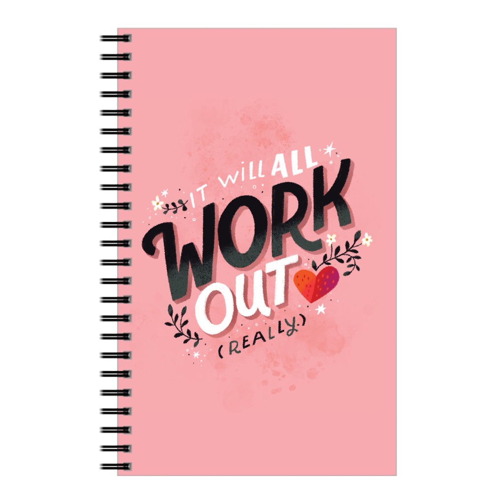 It Will All Work Out Notebook, 5x8, Pink