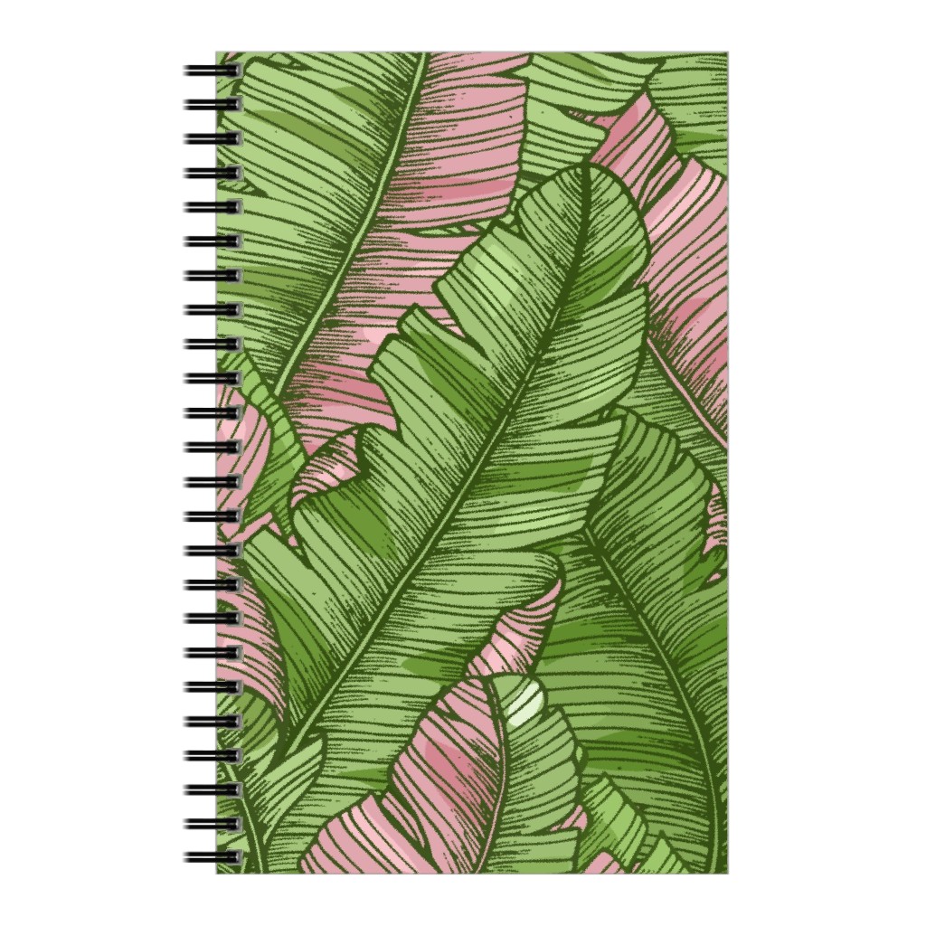 Banana Leaf - Pink Notebook, 5x8, Green