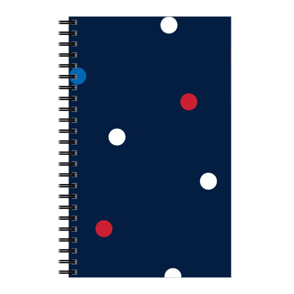 Mixed Polka Dots - Red White and Royal on Navy Blue Notebook, 5x8, Blue