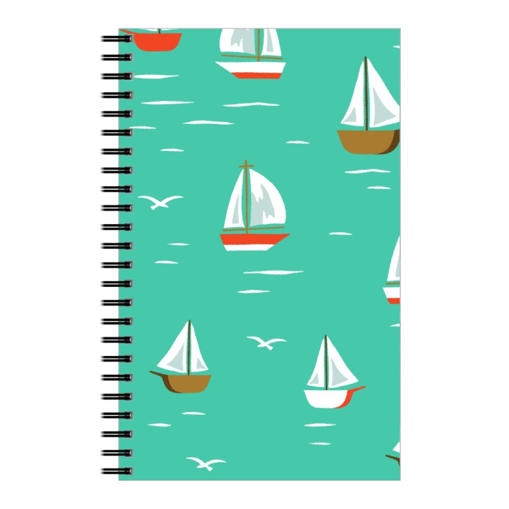 Sailboats Notebook, 5x8, Green, Seafoam