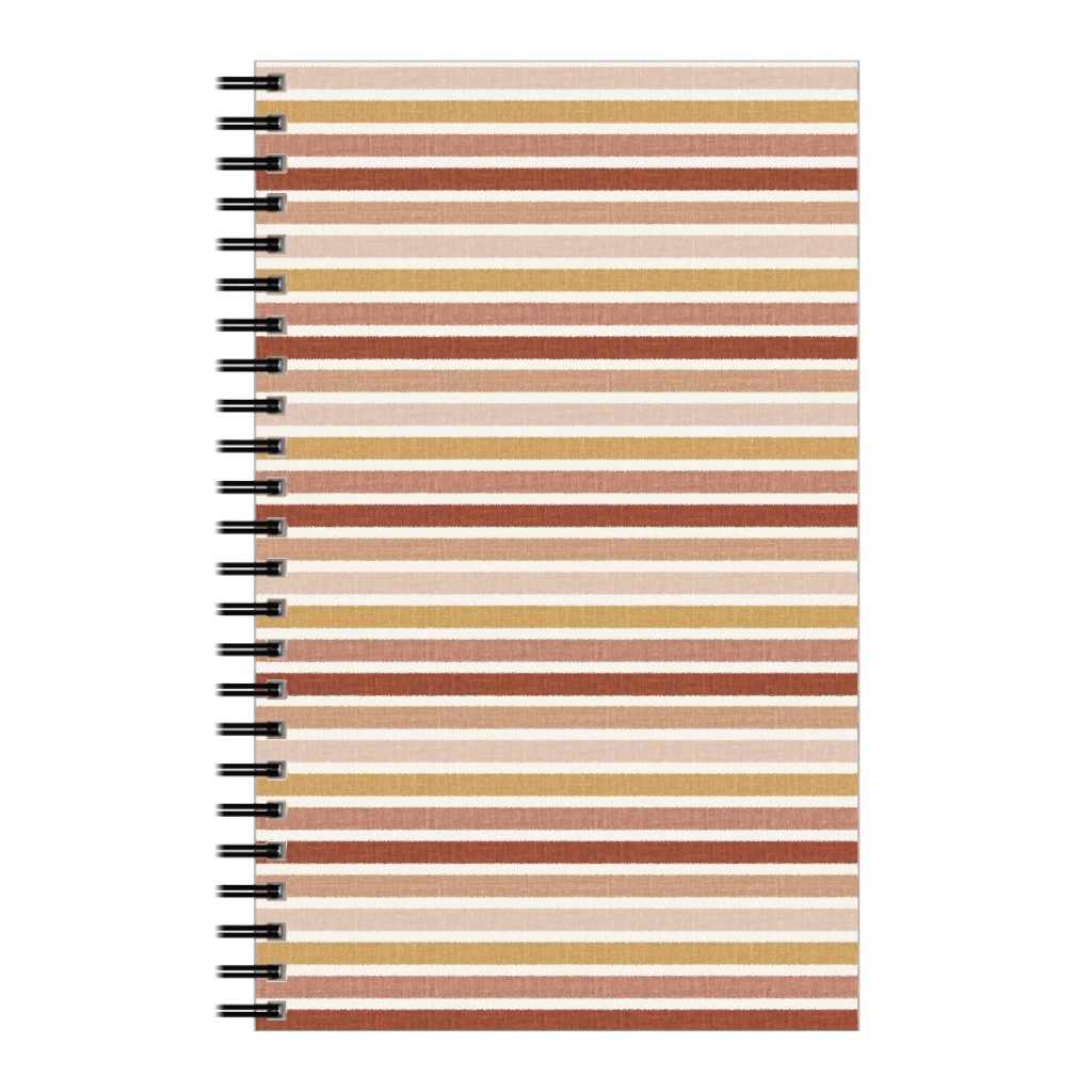 Horizontal Earth Colours Stripes - Red Pink Mustard Toffee Notebook, 5x8, Pink