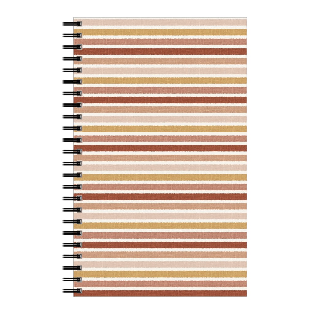 Horizontal Earth Colours Stripes - Red Pink Mustard Toffee Notebook, 5x8, Pink, Bright Pink