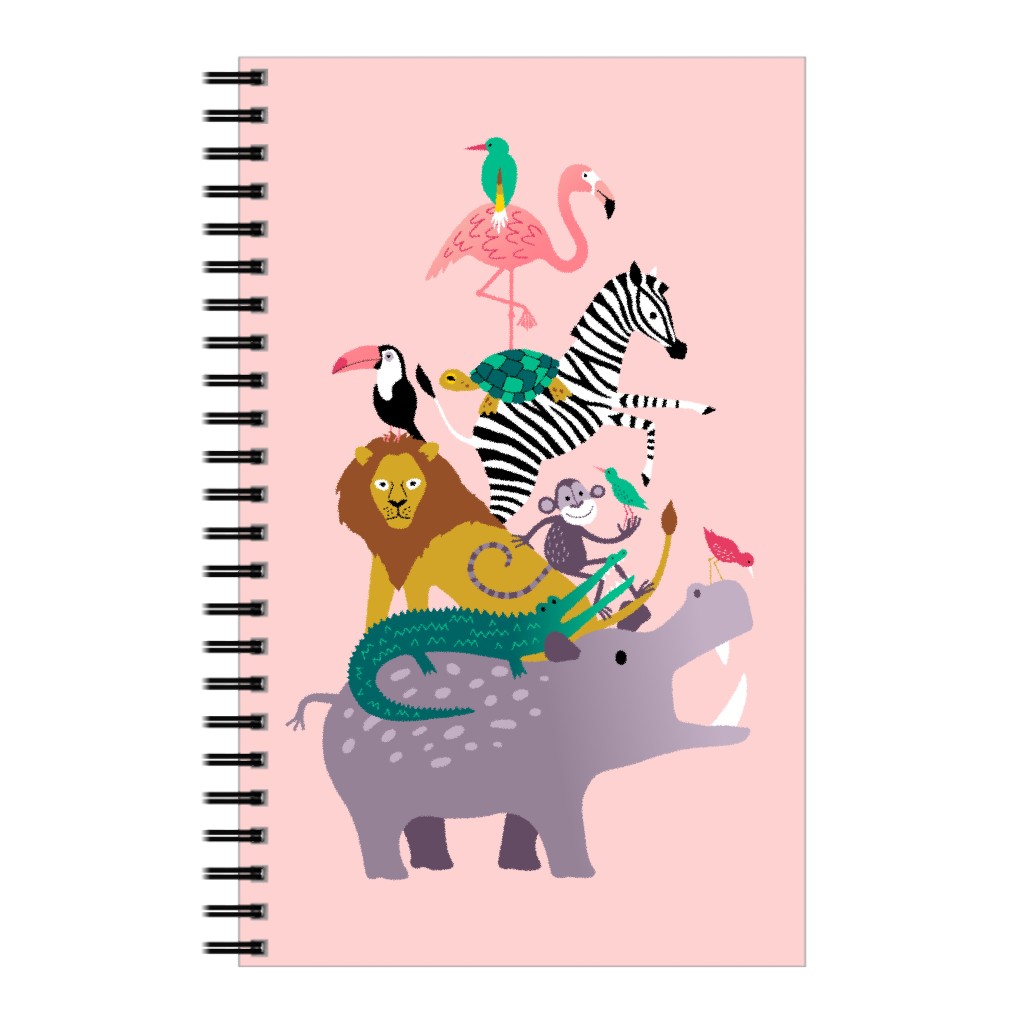 Wild Animal Tower - Pink Notebook, 5x8, Multicolor