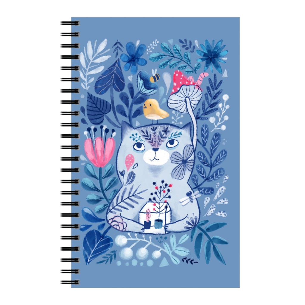 Welcome To My Garden Cat - Blue Notebook, 5x8, Blue, True Blue